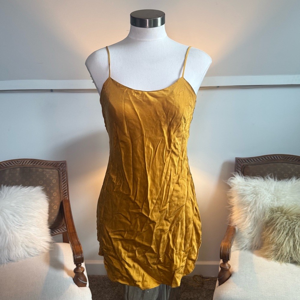 Vintage 90s Victoria’s Secret Silk Slip Dress in Gold Mustard Yellow